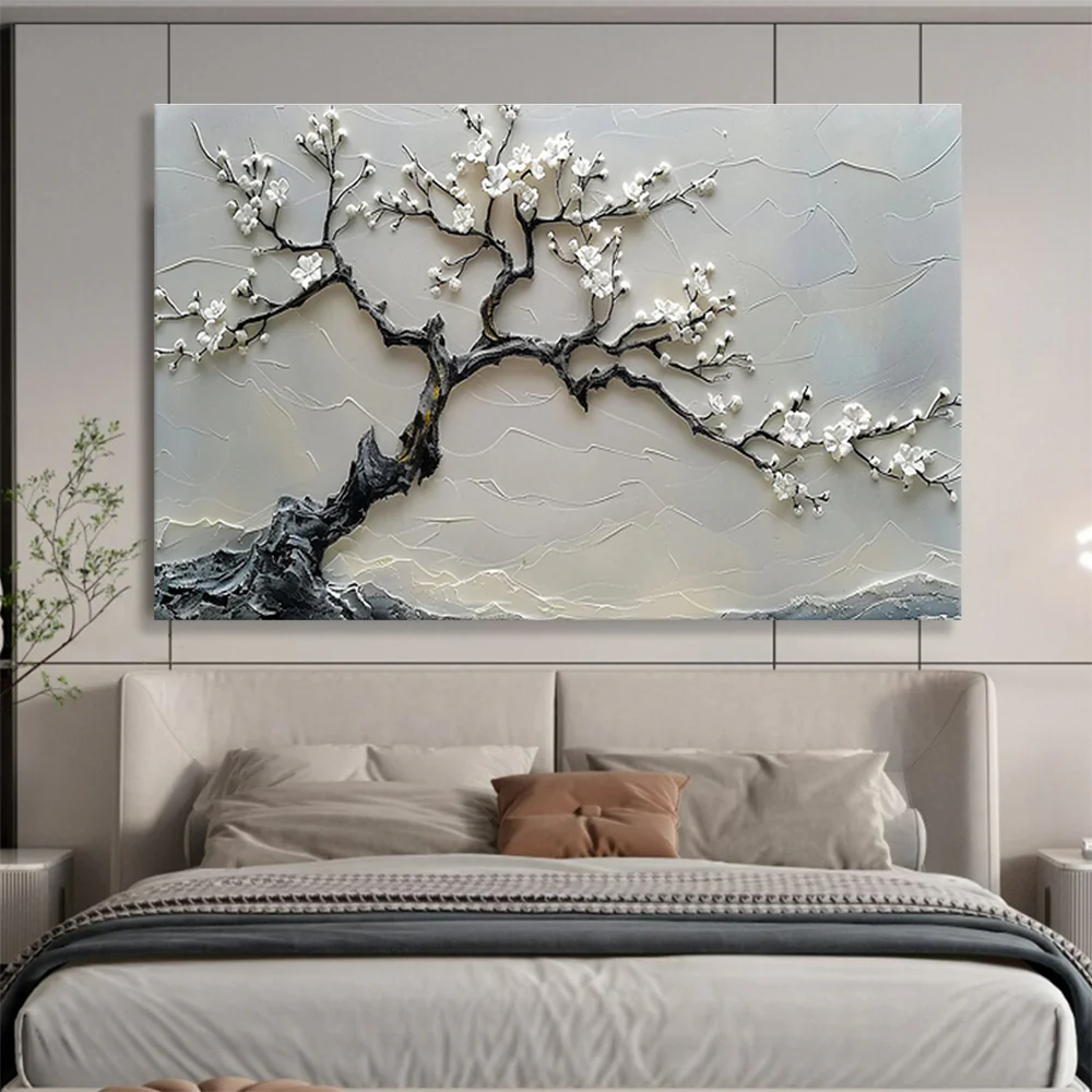 3D Textured White Blossom Tree Abstract Painting on Canvas - “Zen Tree” yTg514 - Image 7