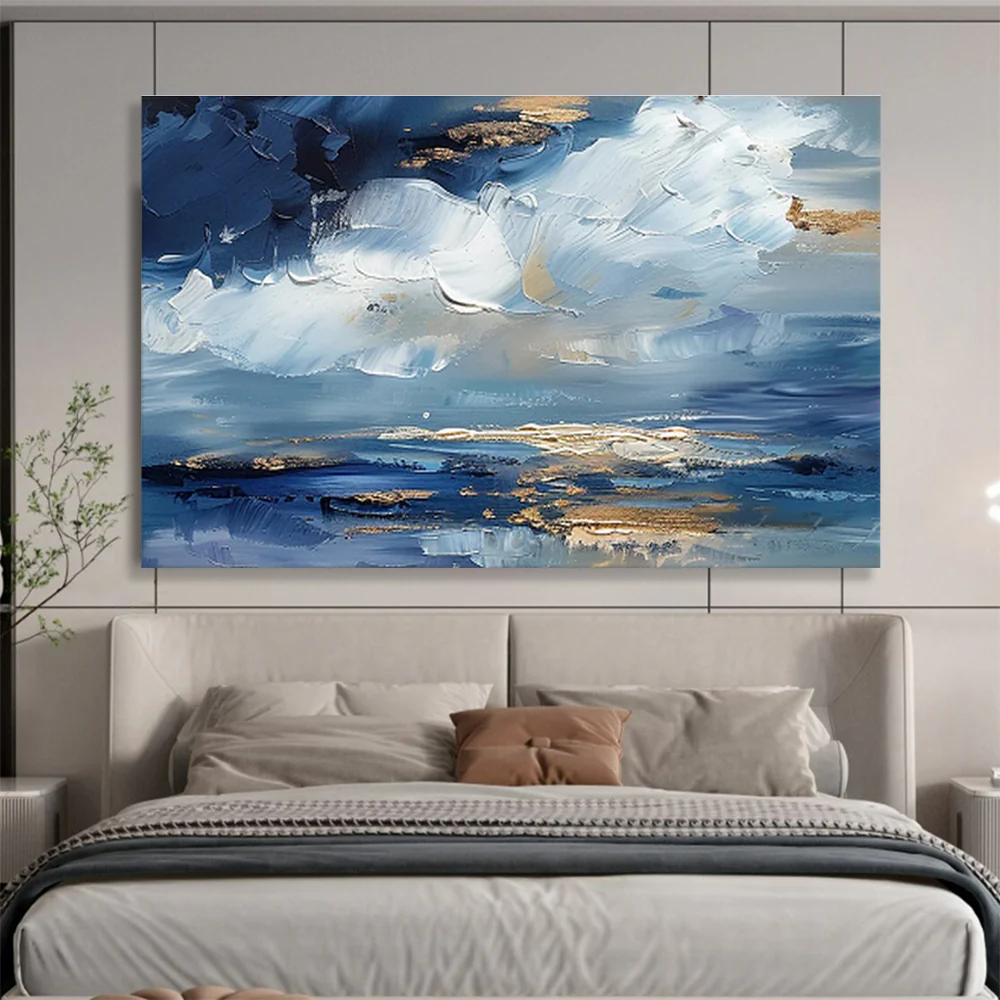Blue and Gold Sky Abstract Painting on Canvas - “Heavenly Hues” mHu695 - Image 7